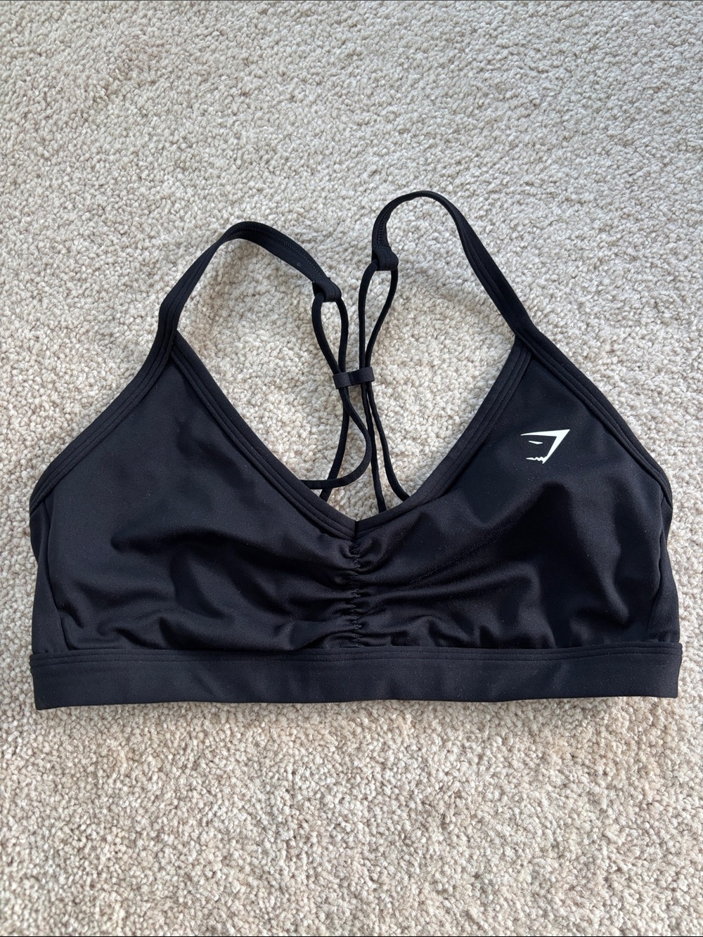 Gymshark Black Strappy Sports Bra with Ruched Front